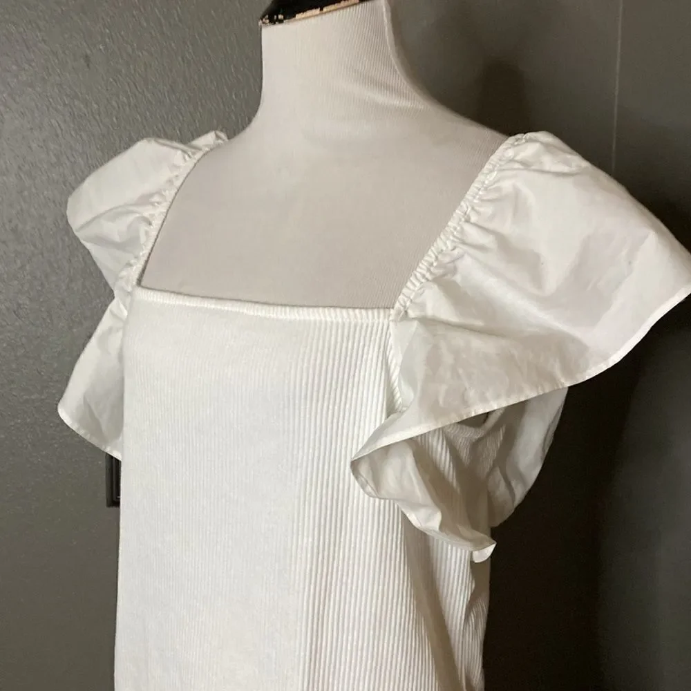 A New Day White Flutter Sleeve Ribbed Top